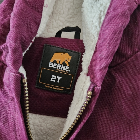 Berne Toddler Girl 2T Purple Denim Hooded Jacket Coat Sherpa Lining Workwear - Picture 2 of 5